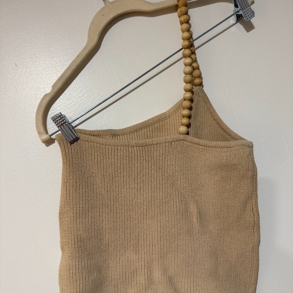 ✨🤎 Zara Asymmetric Beaded Knit Top – Tan - Size M 🤎✨ - Picture 6 of 6